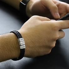 Personalized Custom Men's Retro Multi-layer Stainless Steel Lettering Braided Leather Bracelet