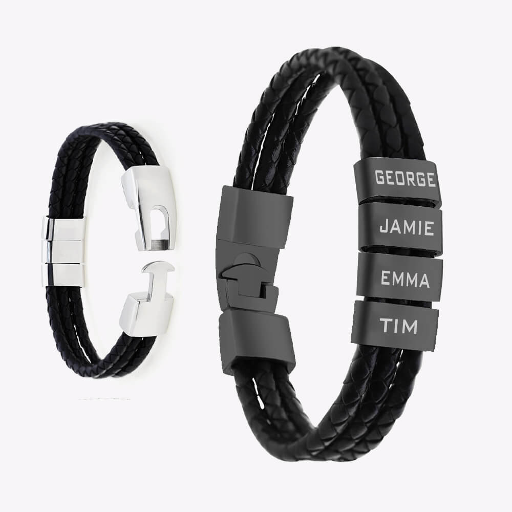 Multi-layer stainless steel lettering personalized custom men's vintage braided Leather bracelet
