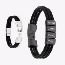 Multi-layer stainless steel lettering personalized custom men's vintage braided Leather bracelet