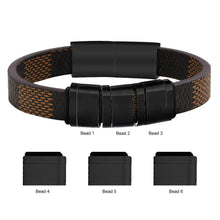 Fashion Personalized Engraved Name Stainless Steel Square Ring Bead Men Leather Bracelet