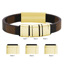 Fashion Personalized Engraved Name Stainless Steel Square Ring Bead Men Leather Bracelet