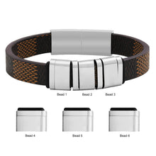 Fashion Personalized Engraved Name Stainless Steel Square Ring Bead Men Leather Bracelet