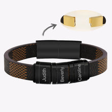 Fashion Personalized Engraved Name Stainless Steel Square Ring Bead Men Leather Bracelet