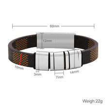Fashion Personalized Engraved Name Stainless Steel Square Ring Bead Men Leather Bracelet