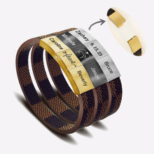 Personalized Engraved Stainless Steel Magnetic Leather Bracelet For Men