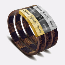 Personalized Engraved Stainless Steel Magnetic Leather Bracelet For Men