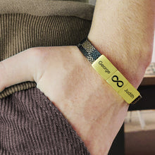 Personalized Engraved Stainless Steel Magnetic Leather Bracelet For Men