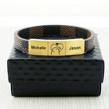 Personalized Engraved Stainless Steel Magnetic Leather Bracelet For Men
