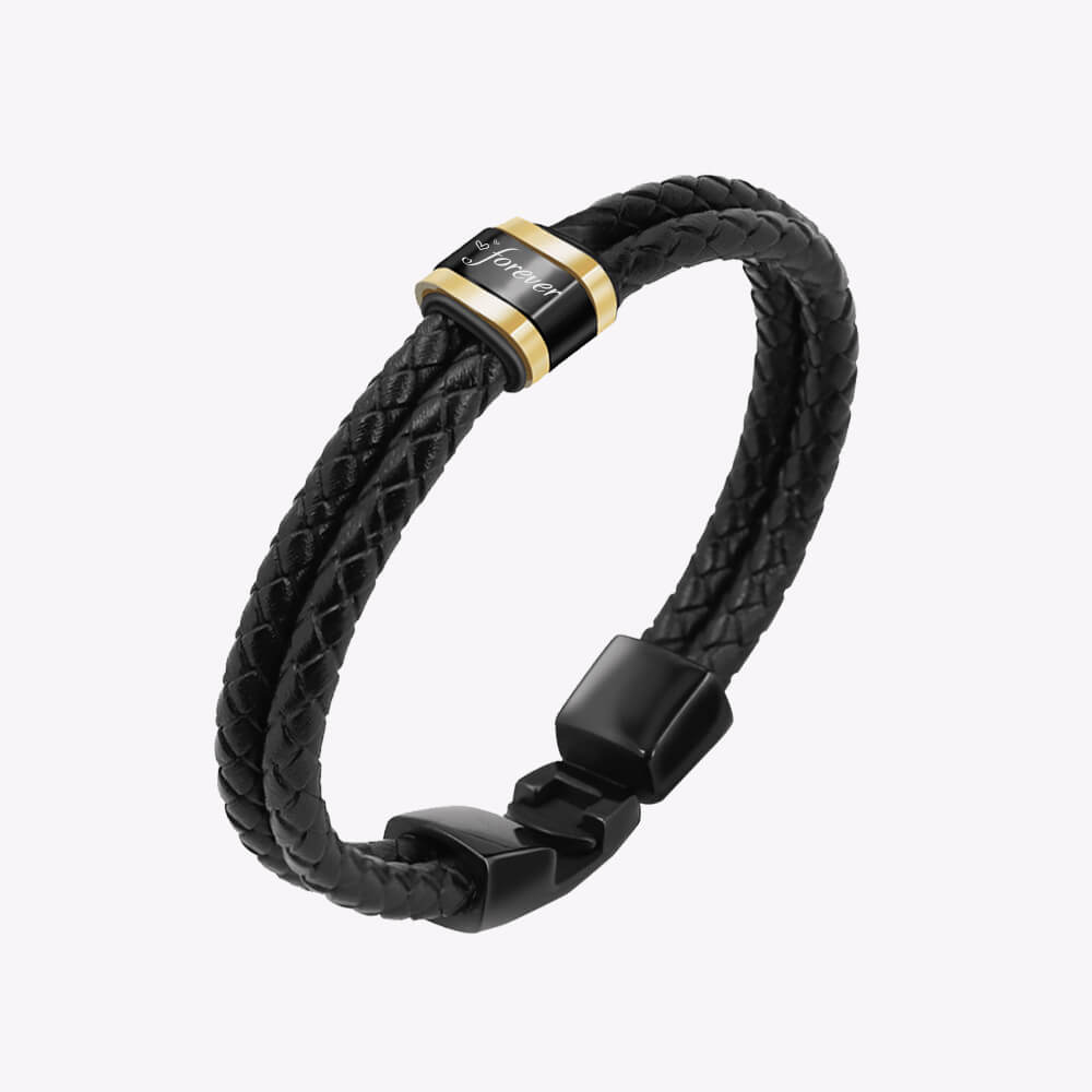 Statement Accessories Stainless Steel Beads Black Leather Braided Men's Bracelet