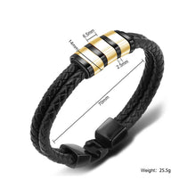 Statement Accessories Stainless Steel Beads Black Leather Braided Men's Bracelet