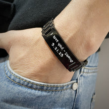 Personalized Custom Stainless Steel Black Strap Lettering Bracelet