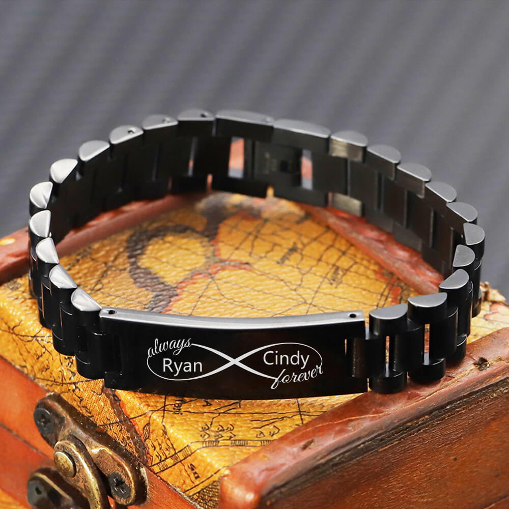 Personalized Custom Stainless Steel Black Strap Lettering Bracelet