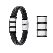 Silver Stainless Steel Customizable Black Braided Leather Men's Bracelet
