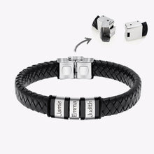 Silver Stainless Steel Customizable Black Braided Leather Men's Bracelet