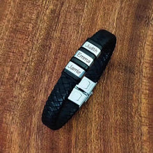 Silver Stainless Steel Customizable Black Braided Leather Men's Bracelet