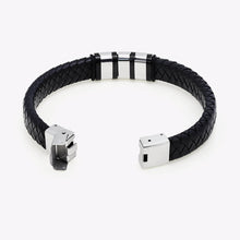 Silver Stainless Steel Customizable Black Braided Leather Men's Bracelet