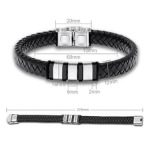 Silver Stainless Steel Customizable Black Braided Leather Men's Bracelet