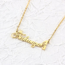 Personalized Crown Butterfly Cut-Out Name Necklace