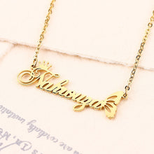Personalized Crown Butterfly Cut-Out Name Necklace
