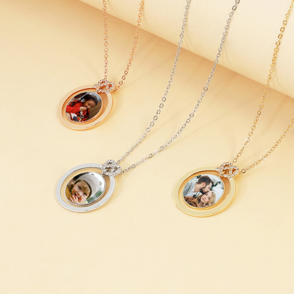 Diamond Ring Concave Round Photo Frame Color Photo Necklace