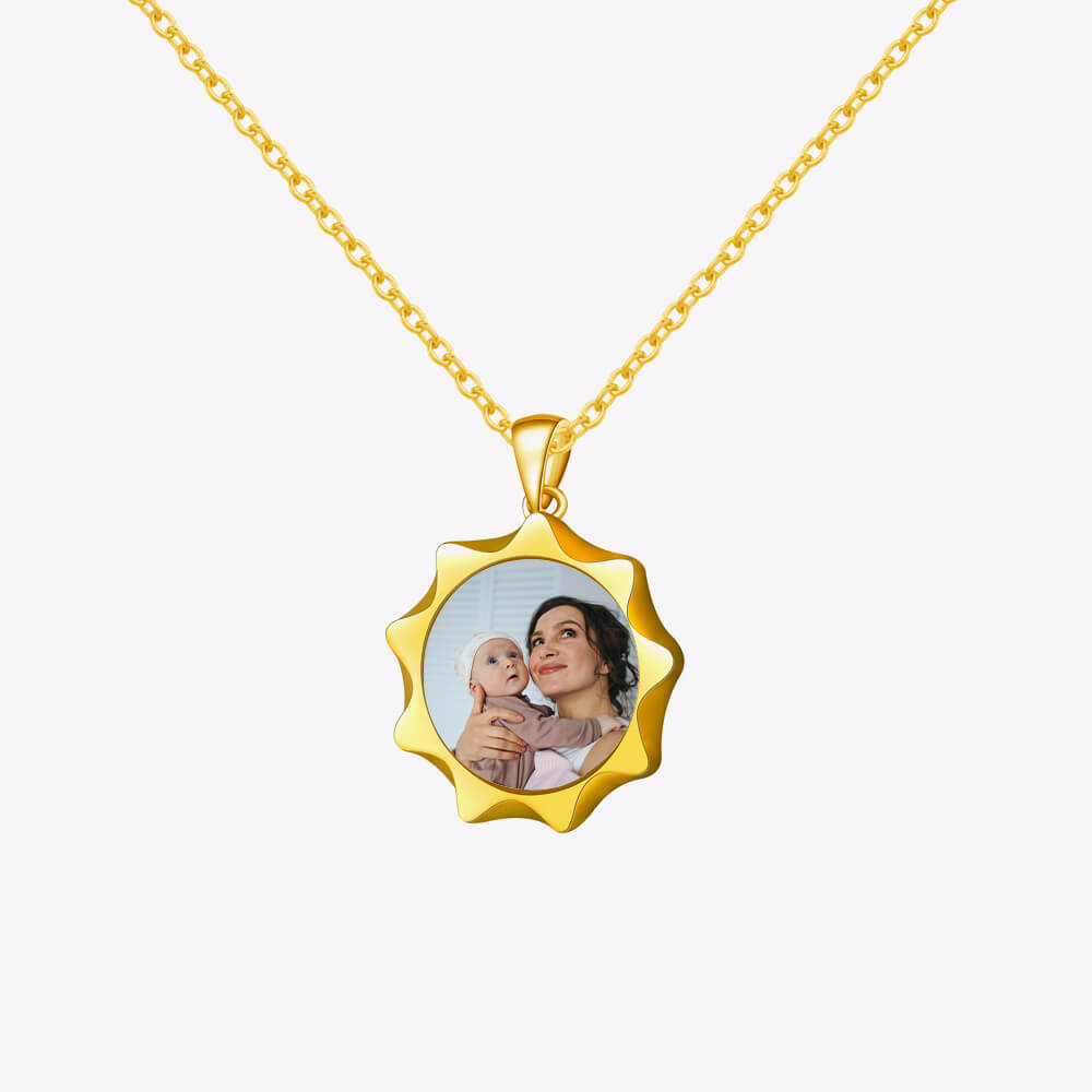 Stainless Steel 9-point Star Color Photo Pendant Family Parent-Child Memorial Necklace