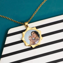 Stainless Steel 9-point Star Color Photo Pendant Family Parent-Child Memorial Necklace