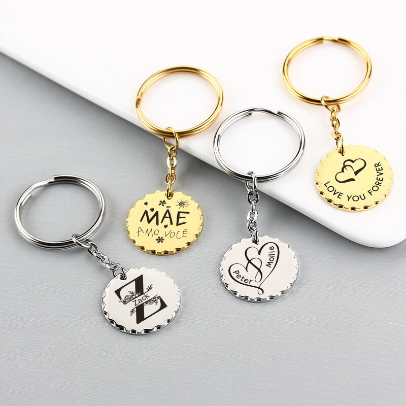 Round Pendant Personalized Metal Keychain, Lace Keychain