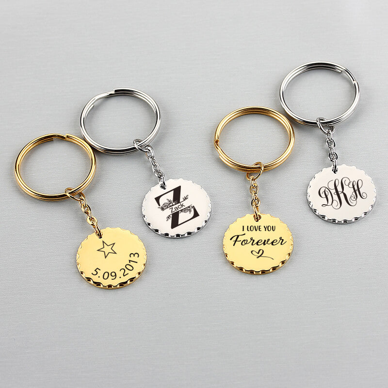 Round Pendant Personalized Metal Keychain, Lace Keychain