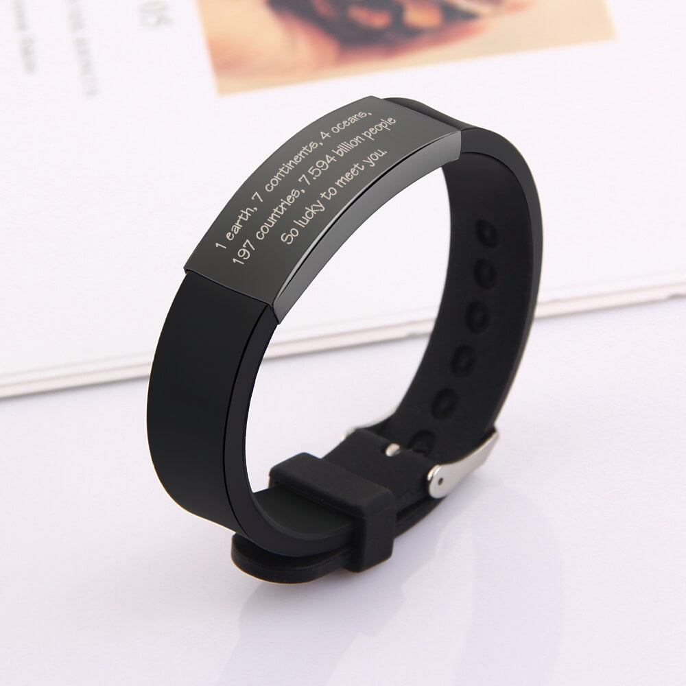 Black Rubber Adjustable Strap Bracelet Custom Text