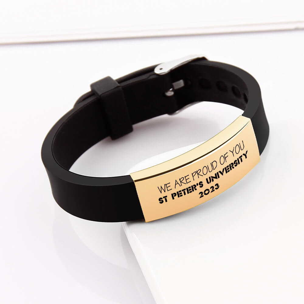 Graduation Gift Black Rubber Adjustable Strap Bracelet Custom Text