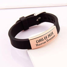 Graduation Gift Black Rubber Adjustable Strap Bracelet Custom Text