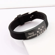 Graduation Gift Black Rubber Adjustable Strap Bracelet Custom Text