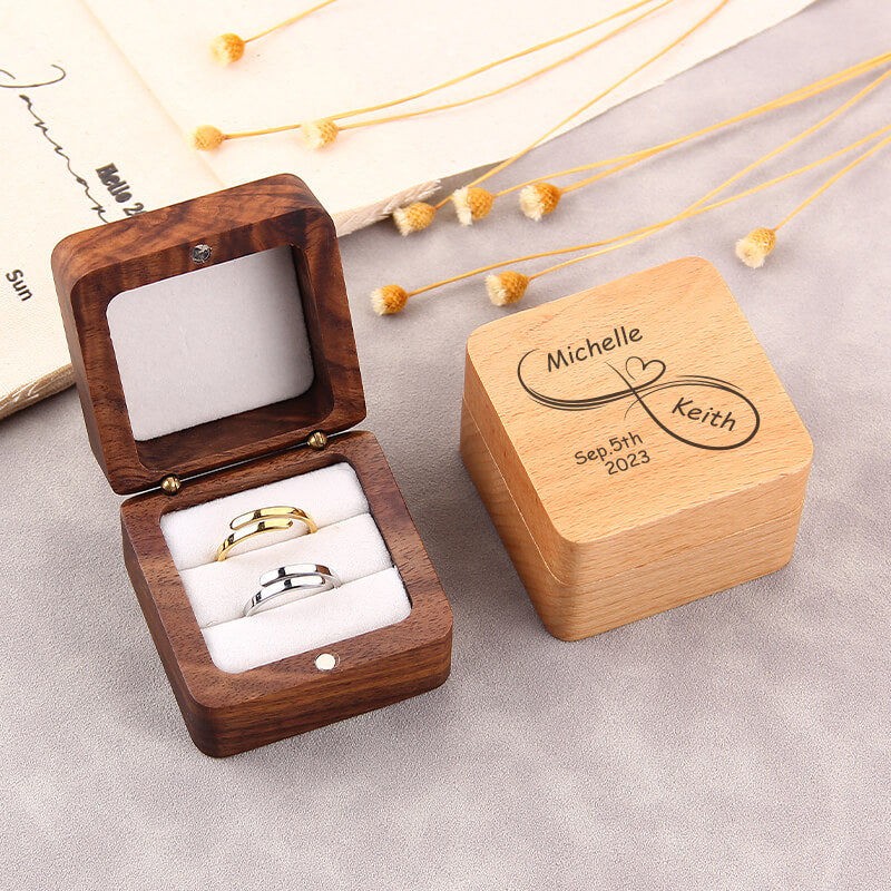 Double Slot Wooden Custom Wedding Ring Box