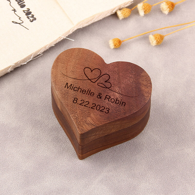 Rustic Engagement Ring Box Heart Wedding Ring Wooden Box