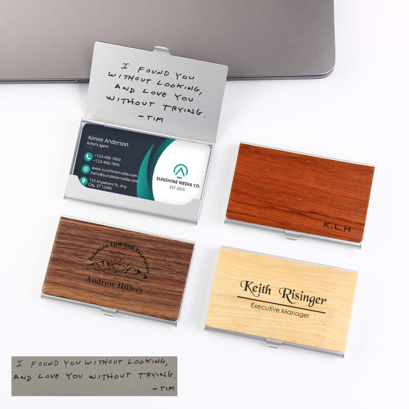 Handwriting Wood Business Card Case With Personalization, Father's Day gift