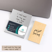 Handwriting Wood Business Card Case With Personalization, Father's Day gift