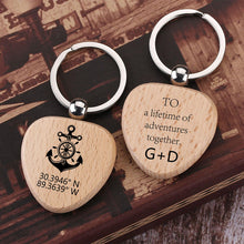 Personalized Wooden Keychain, Longitude Latitude Coordinates Keychain