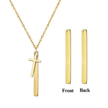 Dainty Cross Necklace with Bar Custom Text Personalized Gift for Family Friend