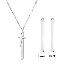 Dainty Cross Necklace with Bar Custom Text Personalized Gift for Family Friend
