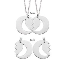 Custom Couple Necklace Set Heart Moon Personalized Jewelry Engraved Text Gift for Women Men