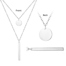 Custom Vertical Bar with Disc Layered Necklace Personalized Gift for Family Women